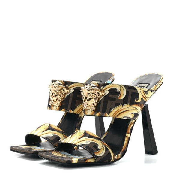 NEW FENDACE FENDI X VERSACE BAROQUE MEDUSA SILK MULE SANDAL - Picture 2 of 13